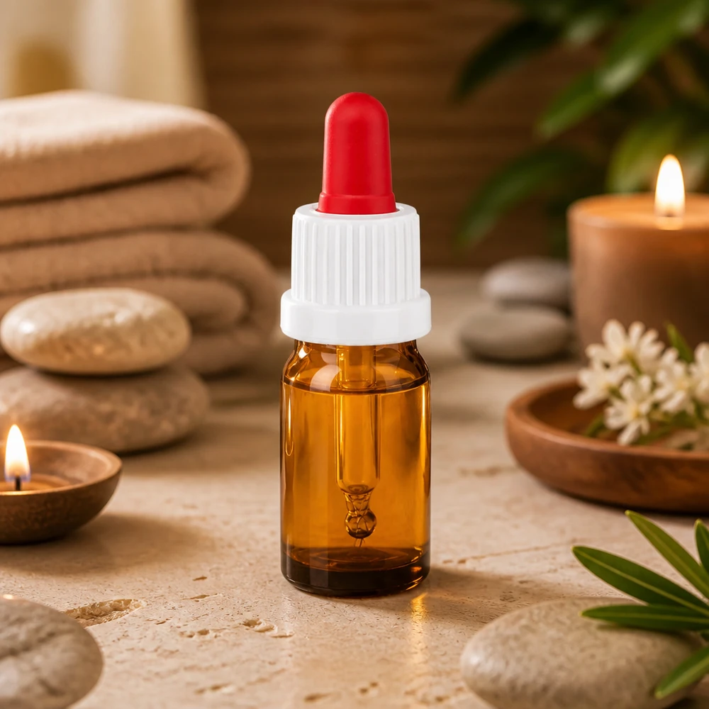 Flacon à pipette 5ml blanc/rouge OV BrownLine UT18/5 Bouteille à pipette BrownLine UT18/5 de 5 ml avec pipette en caoutchouc rouge pour une application précise des sérums