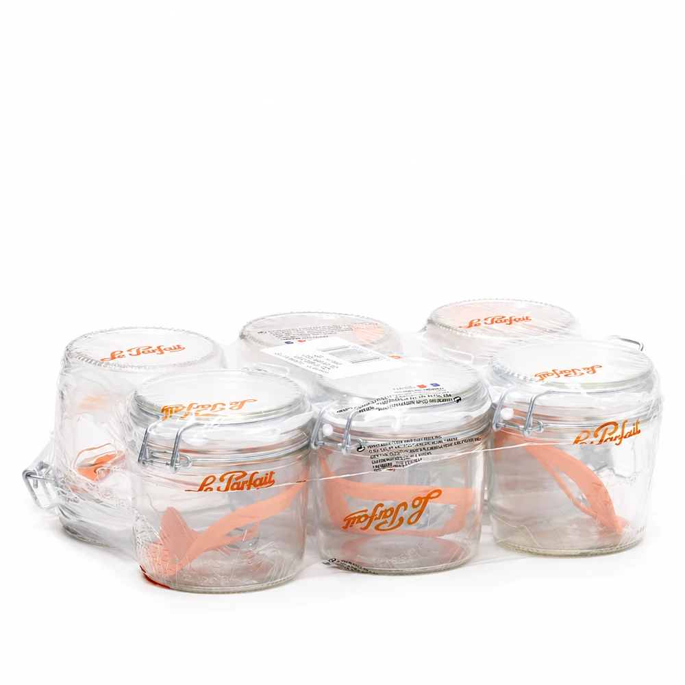 Le Parfait® Familia Wiss 350 g Ø100 mm bocal 415ml verre renversé Familia Wiss avec système de couvercle en 2 parties de Le Parfait en set de 6 en emballage plastique