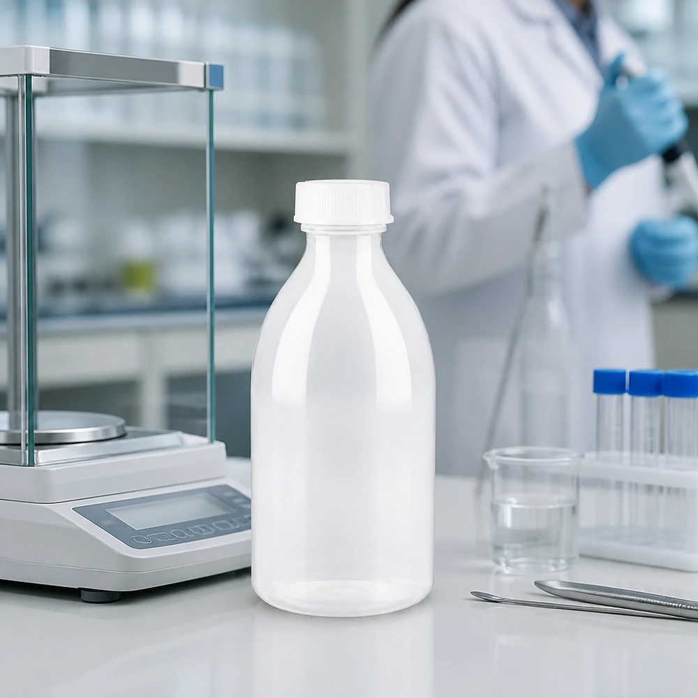Flacon 250 ml à col étroit, avec bouchon Flacon d'échantillonnage à col étroit de 250 ml, en plastique adapté au contact alimentaire, pour liquides et solides