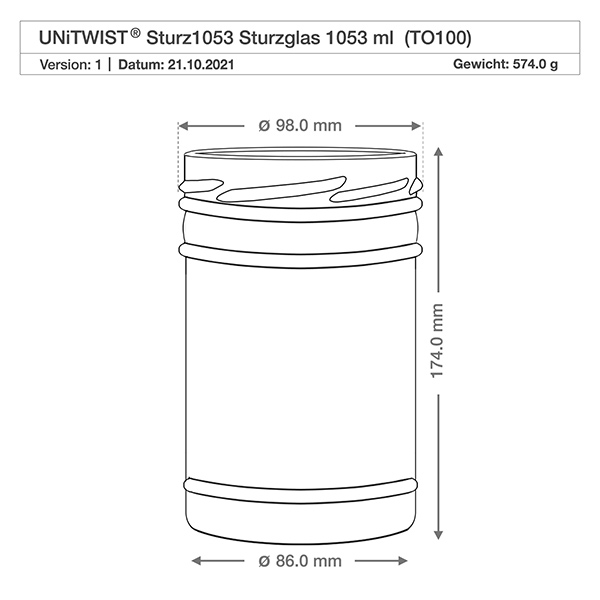 1053ml Verre conique sans couvercle (TO82) UNiTWIST