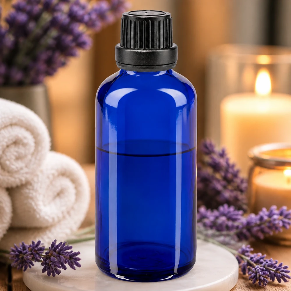 Flacon à pharmacie bleu 50ml bouchon inviolabilité 2mm noir Flacon de pharmacie de 50 ml, bleu cobalt, avec bouchon à vis à l'épreuve des enfants et compte-gouttes précis de 2 mm