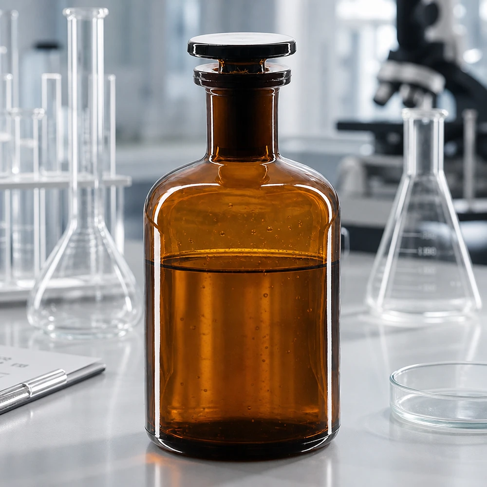 Flacon pharmaceutique 100 ml col étroit en verre ambré + bouchon Flacon en verre brun de 100 ml à épaulement arrondi, destiné aux réactifs de laboratoire