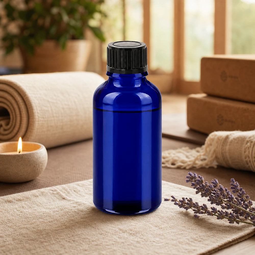 Flacon en verre 30ml Premium bleu outremer avec bouchon ergonomique noir
