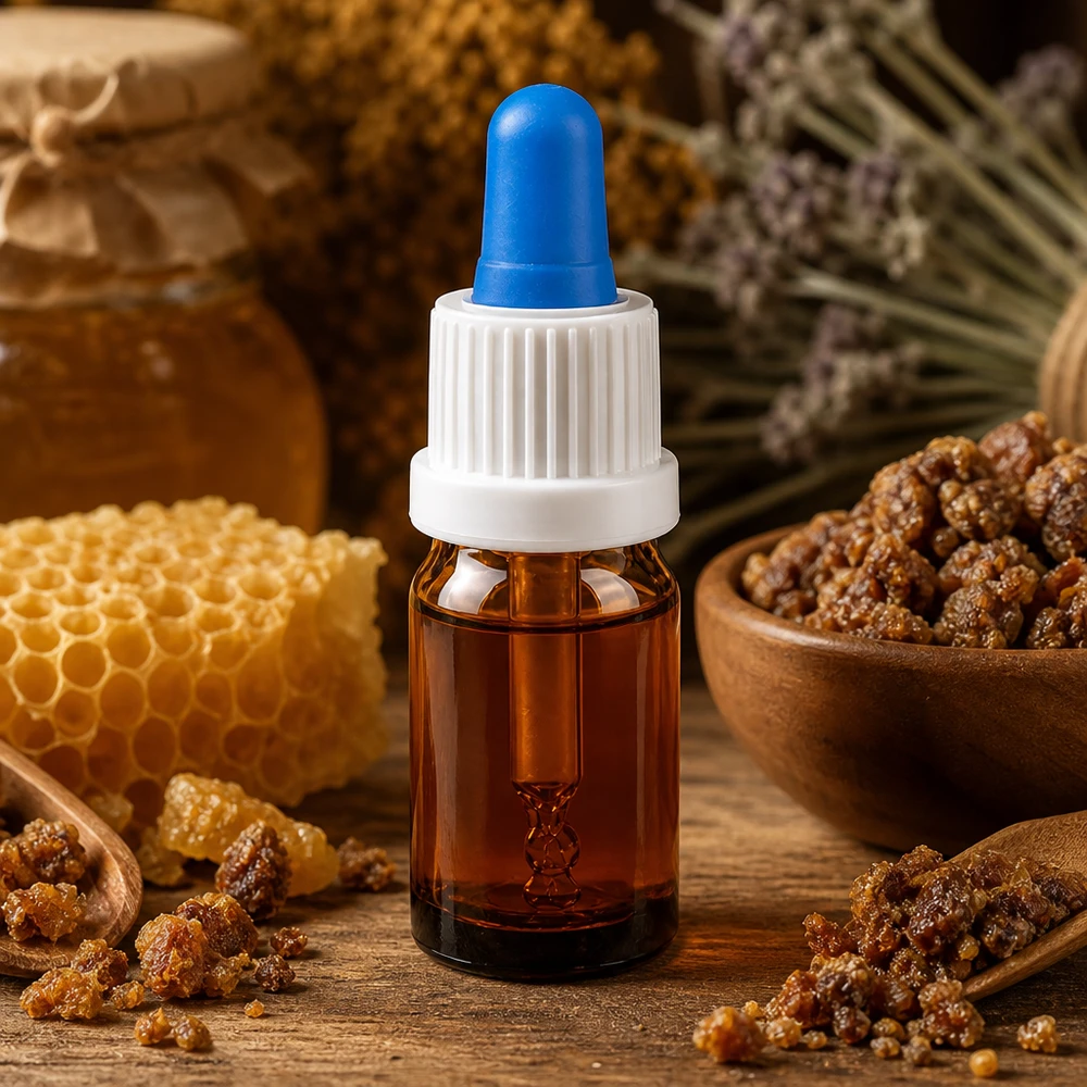 Flacon à pipette 5ml blanc/bleu OV BrownLine UT18/5 Flacon compact de 5ml en verre brun avec bouchon à vis blanc pour la protection UV de produits naturels