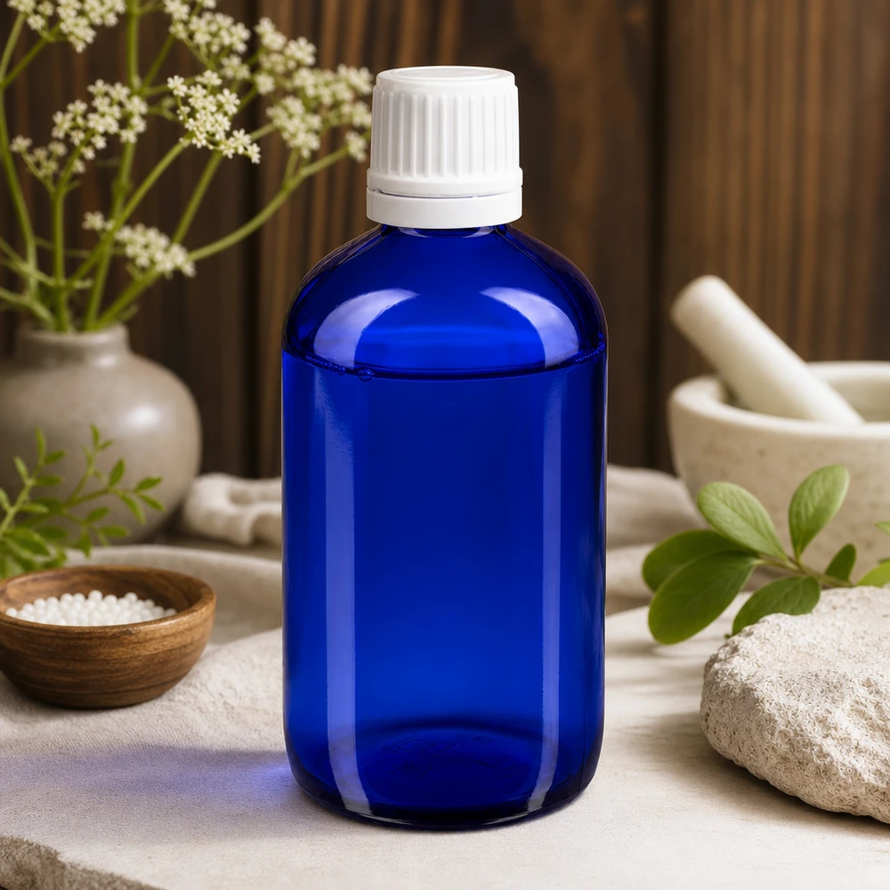 Flacon à pharmacie bleu 20ml Bouchon compte-gouttes blanc Sens de l'enfant Standard Flacon compte-gouttes de pharmacie de 20 ml, bleu cobalt, avec un orifice de dosage de 1,2 mm, destiné aux mortiers et aux herbes naturelles