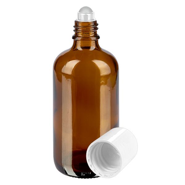 Flacon de pharmacie brun 100ml Roll-On bouchon blanc Flacon de pharmacie brun 100ml Roll-On bouchon blanc