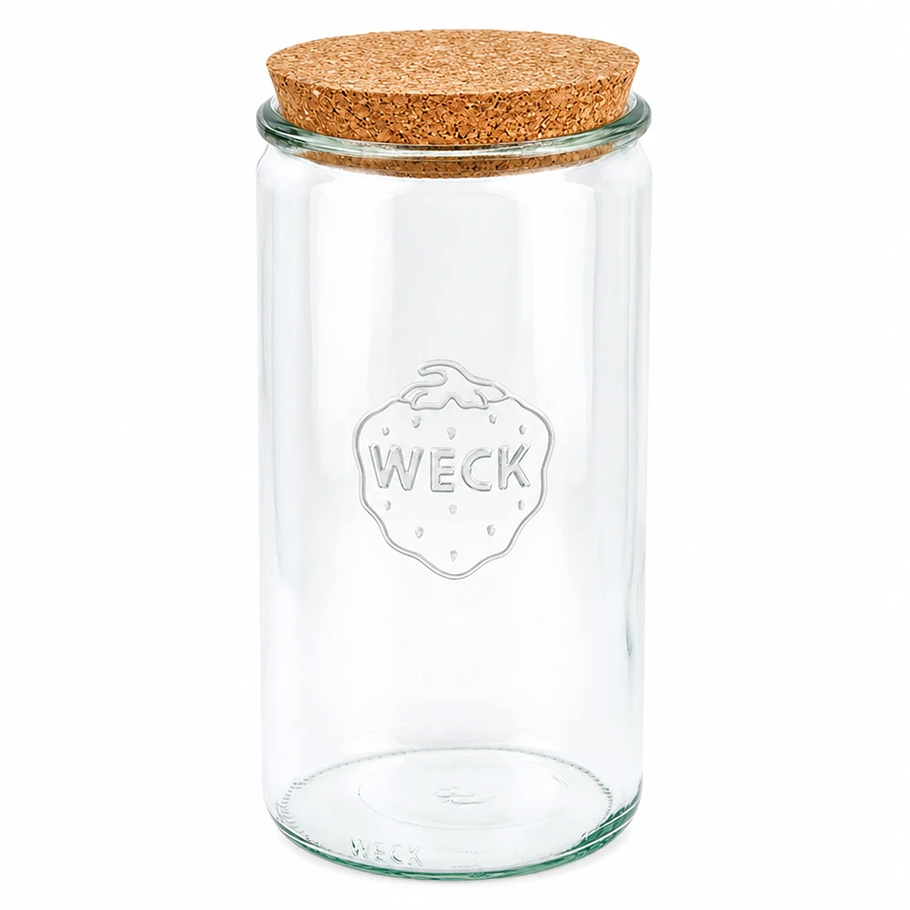 1590ml bocal cylindrique WECK RR100 avec bouchon nature WECK Bocal cylindrique 1590ml RR100 avec bouchon en liège naturel Couvercle Bocal à conserves transparent