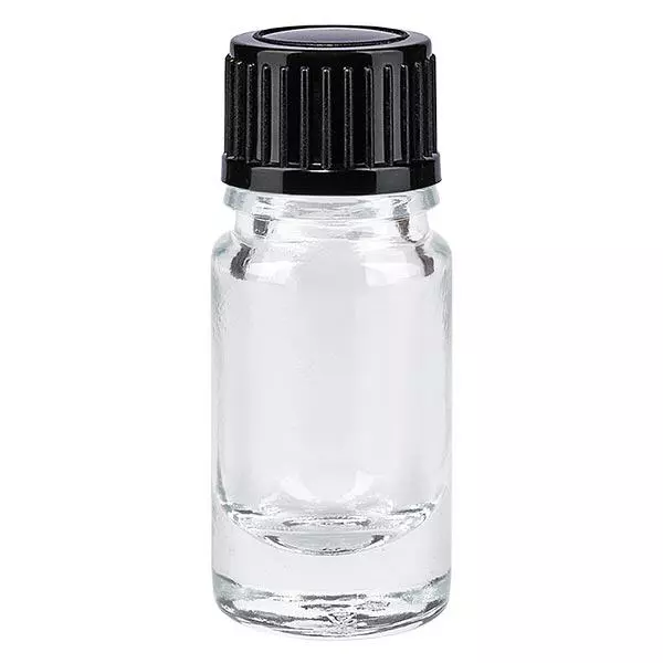 Flacon de pharmacie transparent 5ml bouchon vissant noir standard Flacon de pharmacie transparent 5ml bouchon vissant noir standard