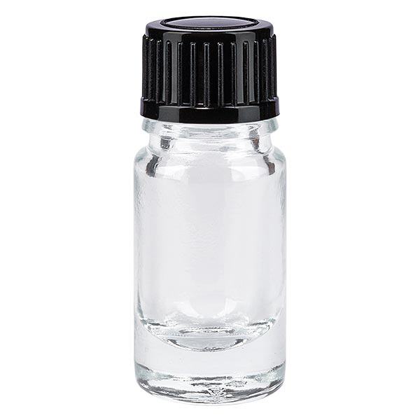 Flacon de pharmacie transparent 5ml bouchon vissant noir standard Flacon de pharmacie transparent 5ml bouchon vissant noir standard