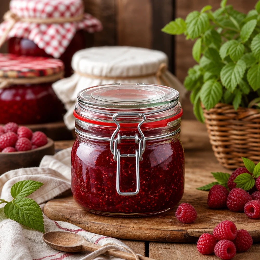 Bocal de conservation de 634 ml, type G, avec bouchon à clip UN.. Pot de 634 ml avec fermeture à étrier, parfait pour les confitures et marmelades maison.