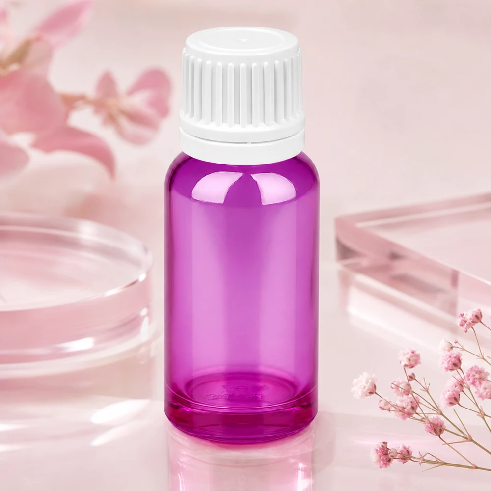 Flacon 20ml bouchon à vis 11mm blanc Originalité Bouchon à vis PurpleLine UT18/20 Bouteille décorative de 20 ml d'un violet éclatant avec un bouchon blanc strié pour les collectionneurs