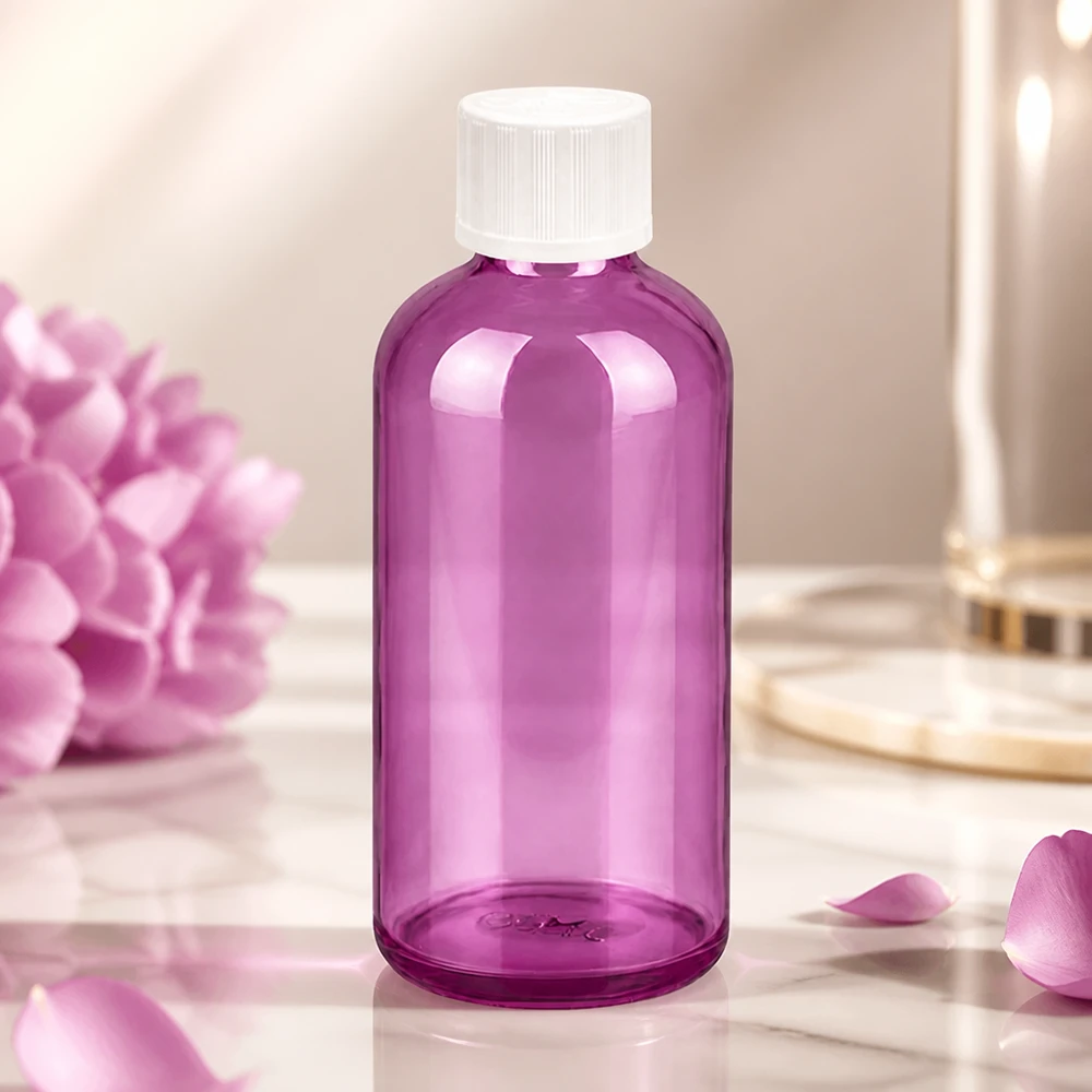 Flacon compte-gouttes 100ml 1,2mm blanc standard sécurité enfant PurpleLine. UT18/100 Flacon de pharmacie violet 100ml avec système de gouttes professionnel pour les applications pharmaceutiques