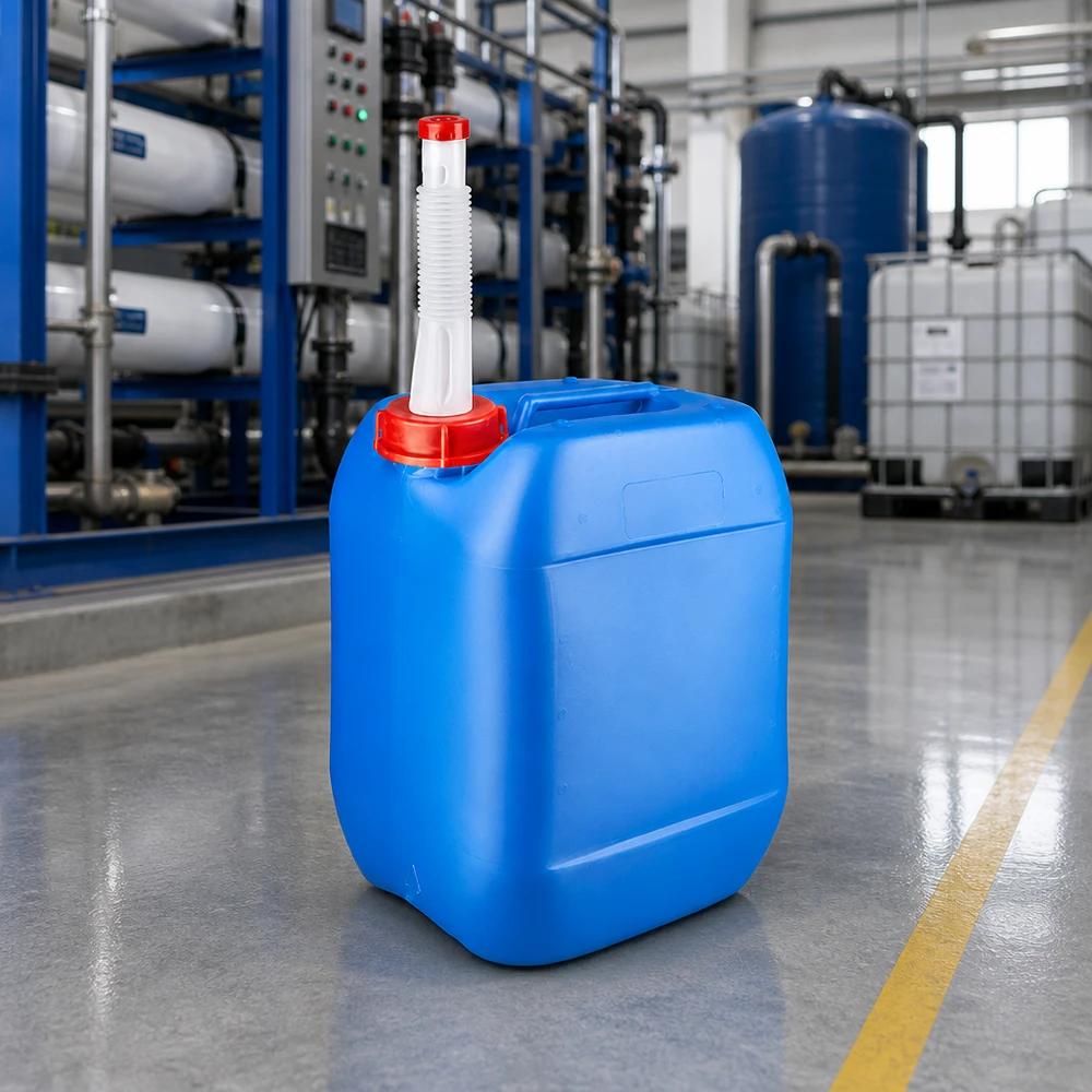 Bidon en plastique empilable de 10 L avec couvercle rouge et bec verseur blanc