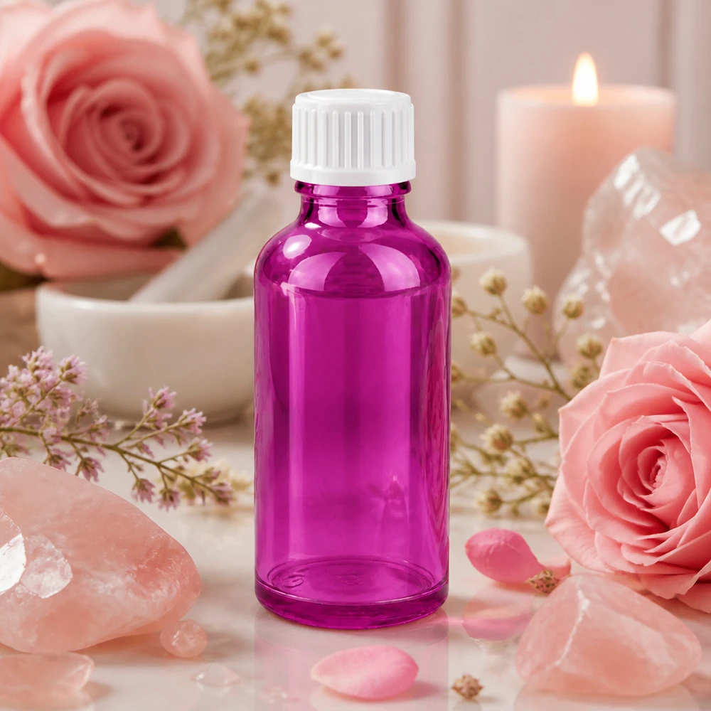 Flacon 50ml (globules) 3mm bague de coulée blanche standard PurpleLine. UT18/50 Flacon rond en verre violet 50ml avec bouchon compte-gouttes idéal pour le bricolage cosmétique et le parfum