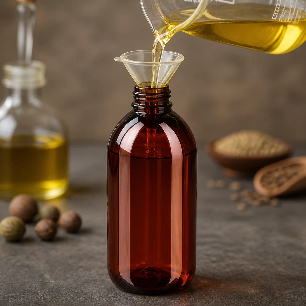 Bouteille PET 250ml avec bouchon marron,bouchon d'inviolabilité Stabile 250ml PET Rundflasche in Braun mit OV Verschluss für Naturöle und Pflegeprodukte