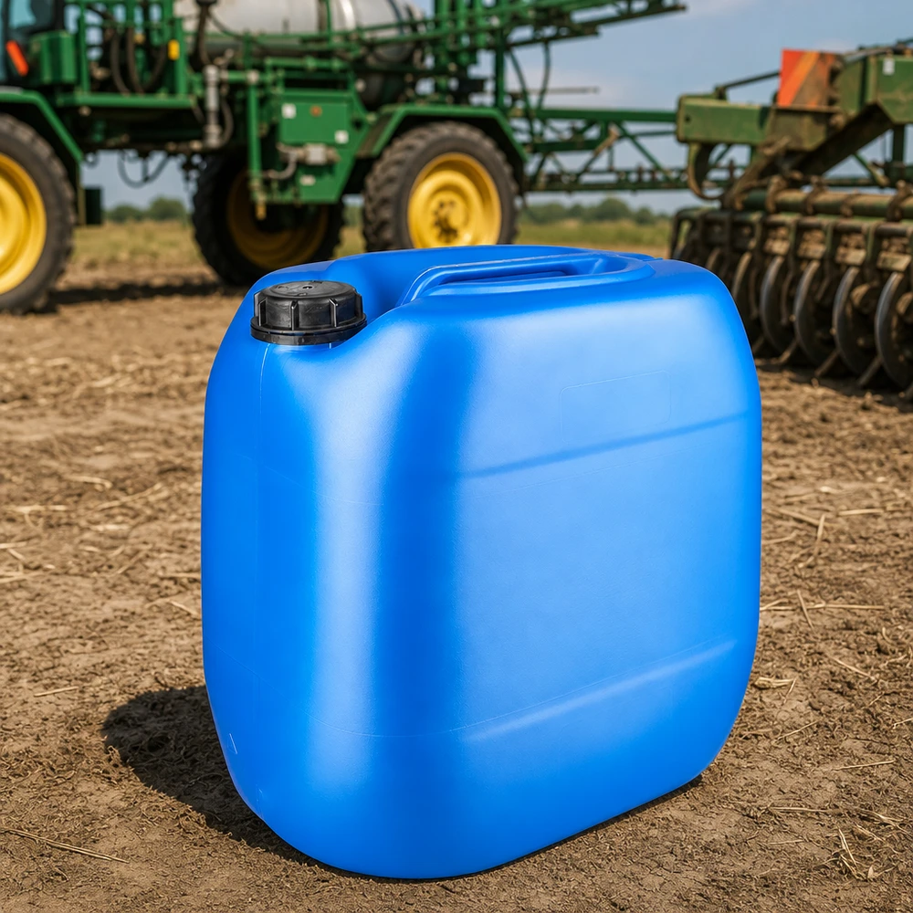 Bidon agricole de 30 L, bleu, avec bouchon à vis noir, en état d'origine, destiné aux produits phytosanitaires