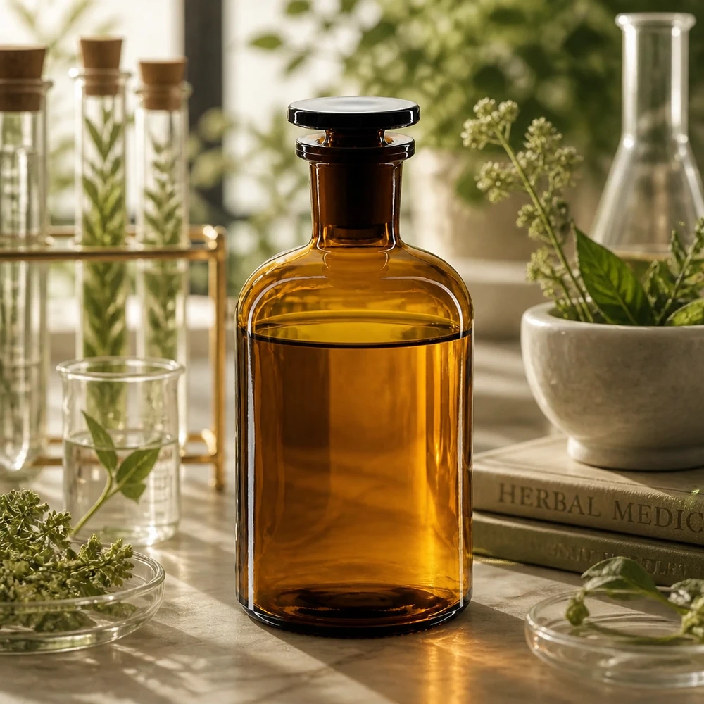 Flacon pharmaceutique 250 ml col étroit en verre ambré + bouchon Bouteille à épaulement arrondi en verre ambré, 250 ml, col étroit, bouchon en verre hermétique, pour applications de laboratoire