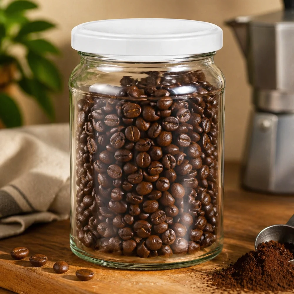 Bocal rond UNiTWIST de 205 ml rempli de grains de café - bocal de stockage hermétique pour le café et les aliments secs