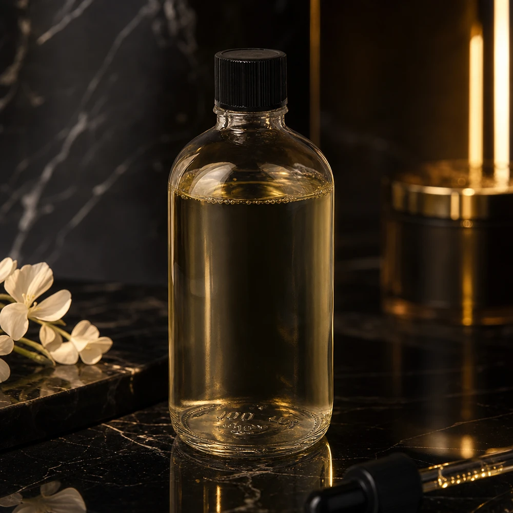 100ml compte-gouttes. 1mm noir STD ClearLine UT18/100 Flacon en verre cylindrique ClearLine UT18 de 100 ml avec bouchon noir standard, sur fond marbré