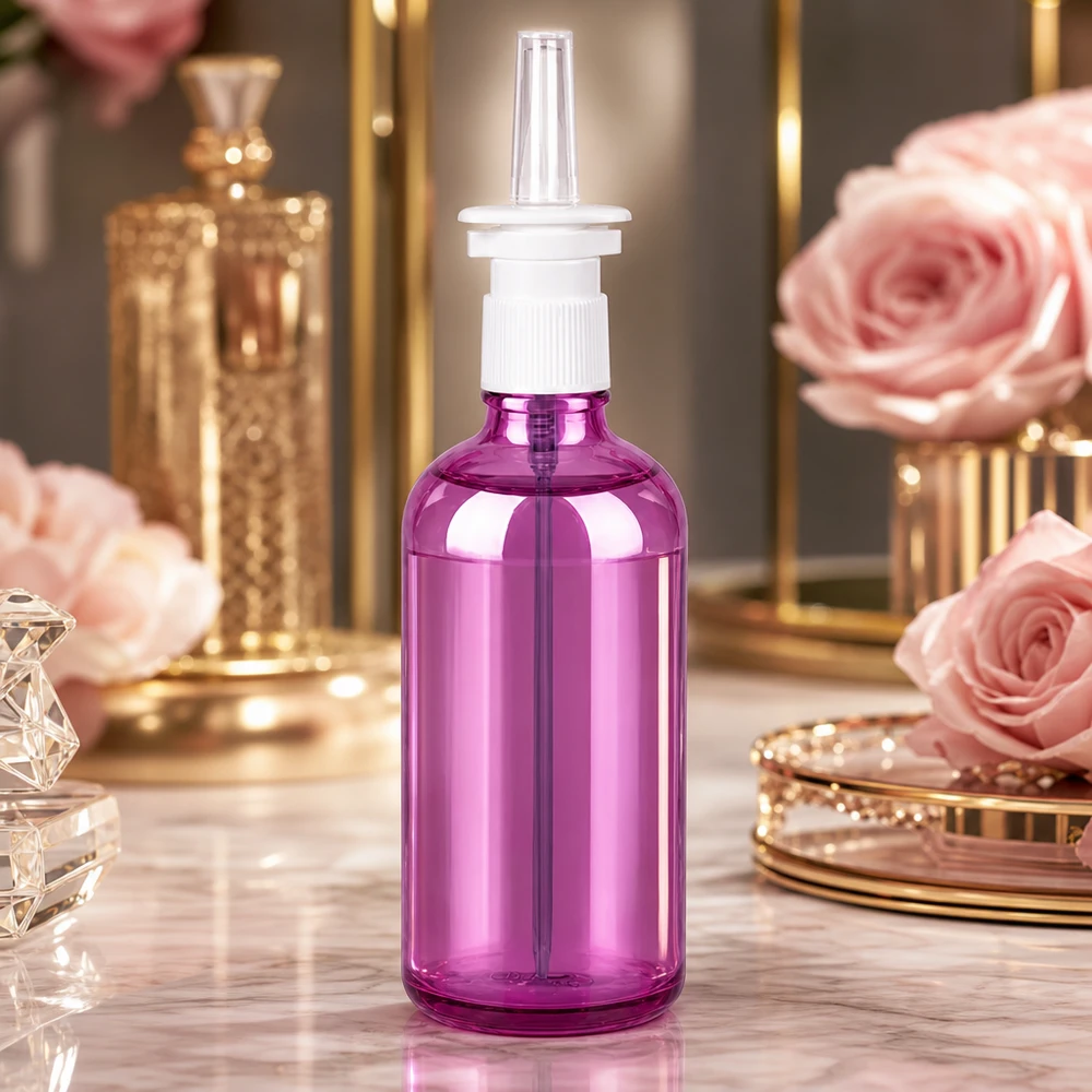Flacon vaporisateur nasal 100ml blanc/transparent standard PurpleLine UT18/100 Spray moderne PurpleLine 100ml au design lilas élégant pour les produits pharmaceutiques