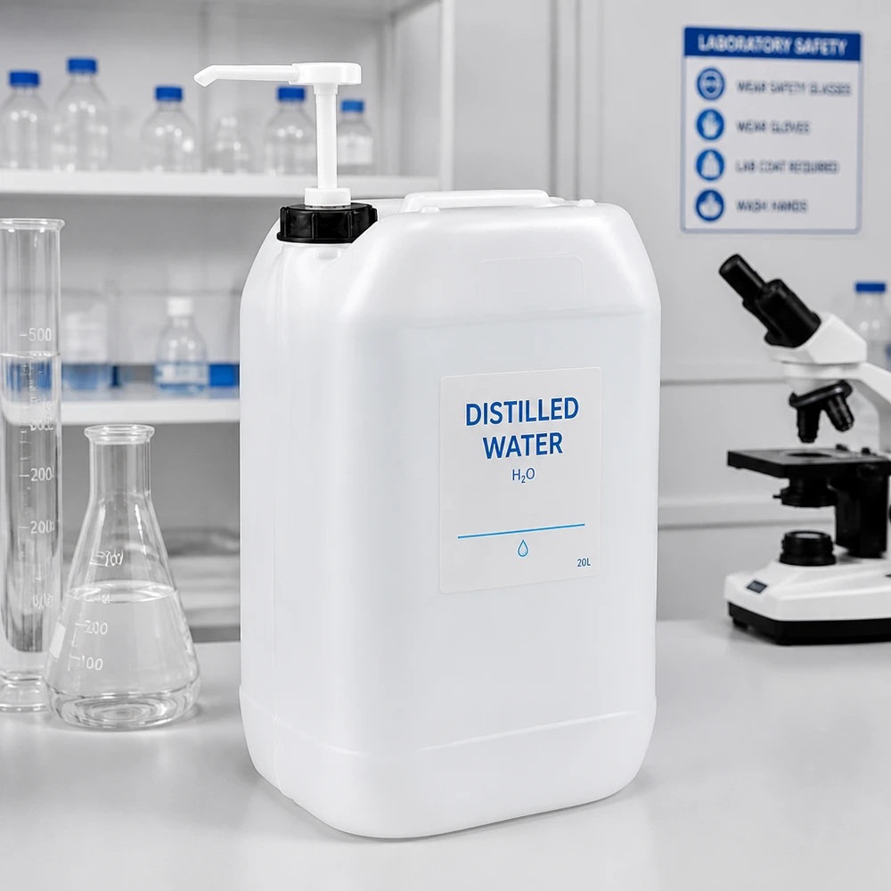 Bidon en plastique robuste de 15 L équipé d'une pompe blanche permettant un dosage précis des liquides