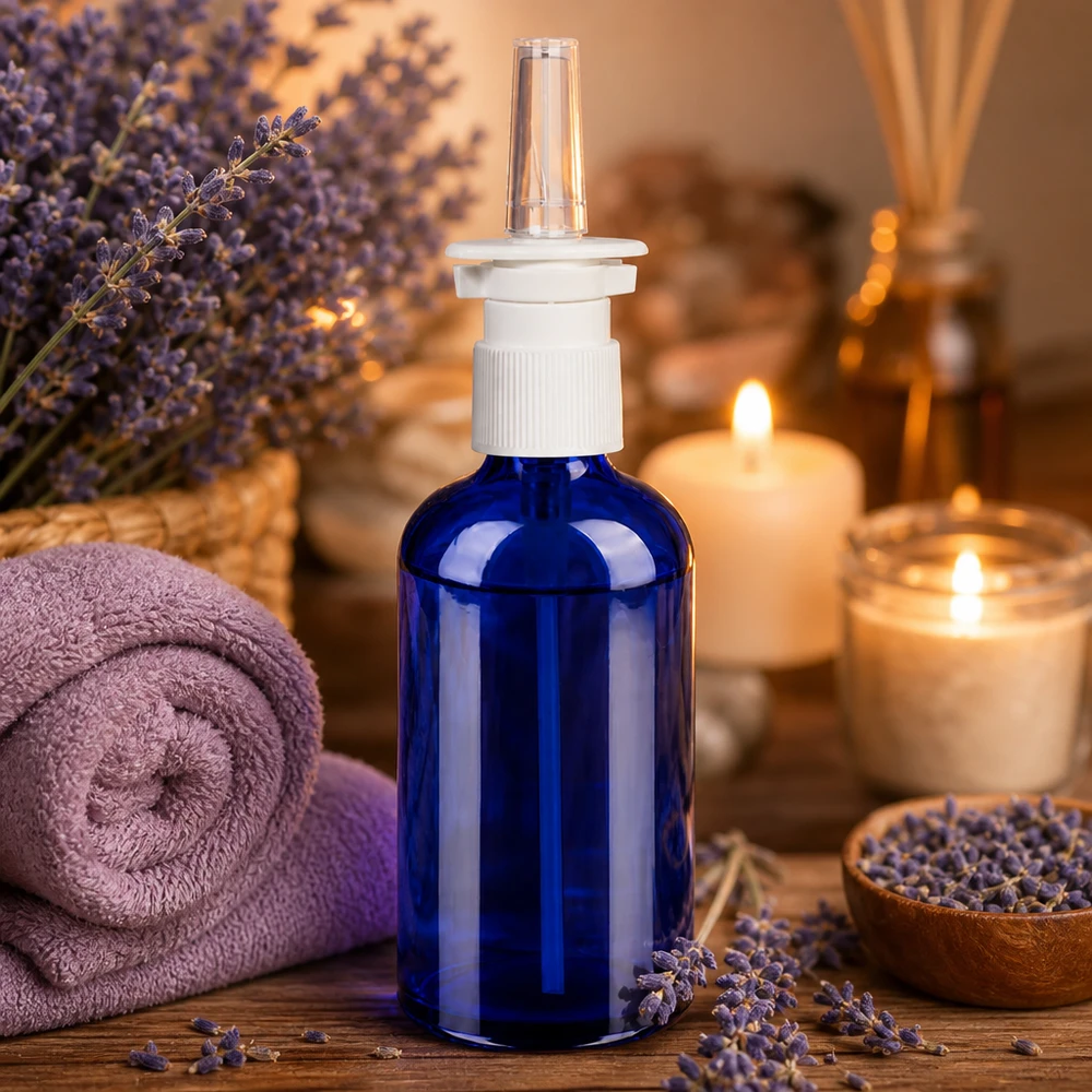 100ml flacon vaporisateur nasal blanc/tr. STD BlueLine UT18/100 Bouteille de spray nasal de 100 ml avec tête de pulvérisation transparente et design ergonomique pour un dosage facile
