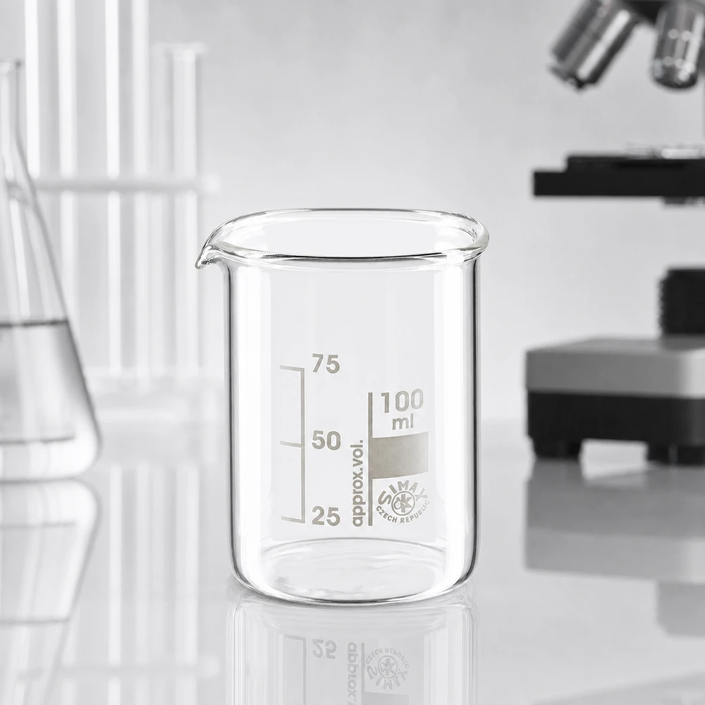 Bécher 100ml en verre borosilicate résistant à la chaleur (forme basse) Bécher transparent 100ml forme basse en verre borosilicaté pour les applications chimiques en laboratoire