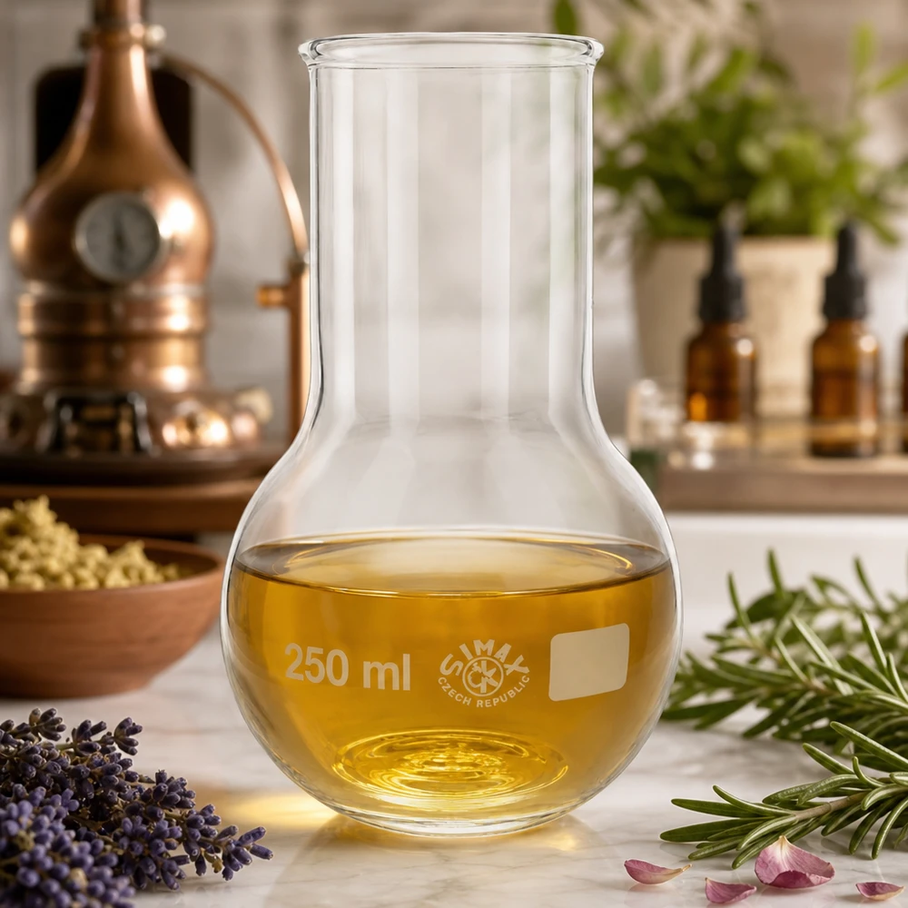 Ballon à fond plat 250 ml à col large, en verre borosilicate avec bord renforcé Flacon vertical de 250ml pour les extraits d'herbes avec une large ouverture et un design stable pour l'aromathérapie
