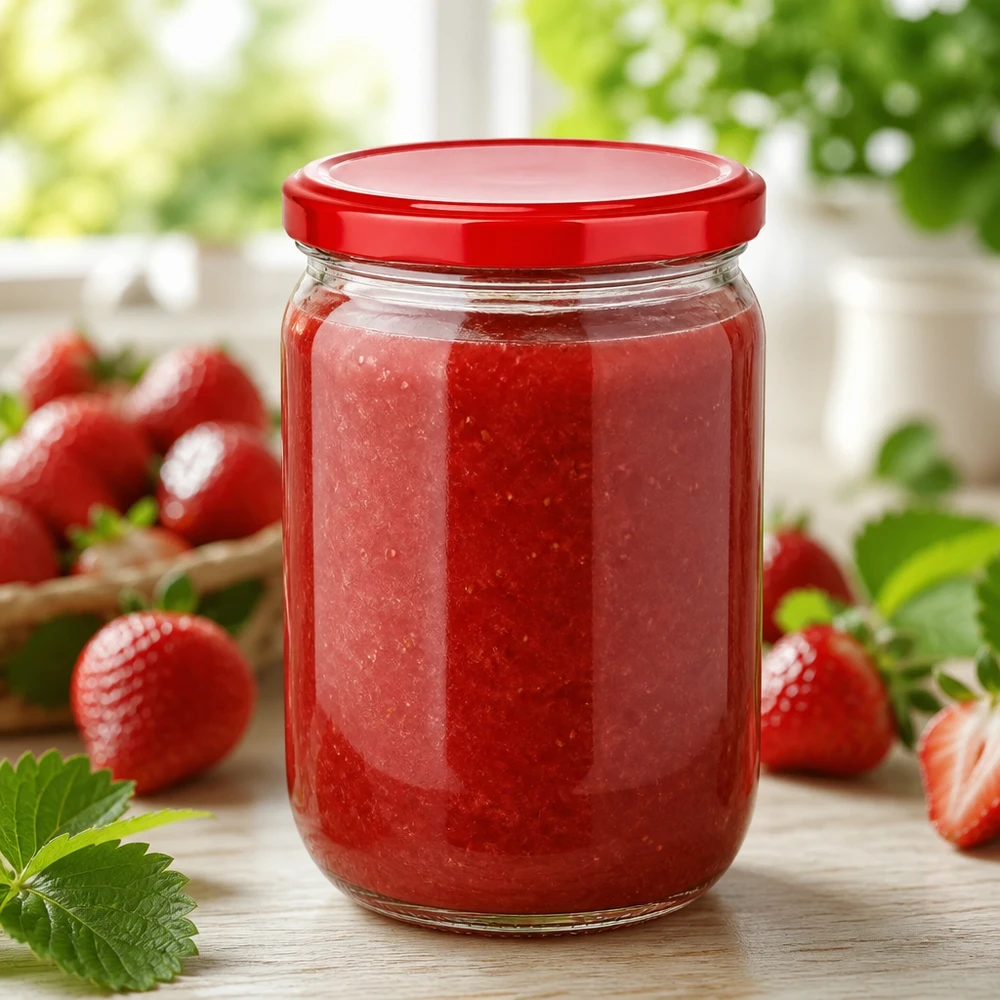 Bocal UNiTWIST de 555 ml avec couvercle BasicSeal rouge pour confitures, marmelades et pâtes à tartiner