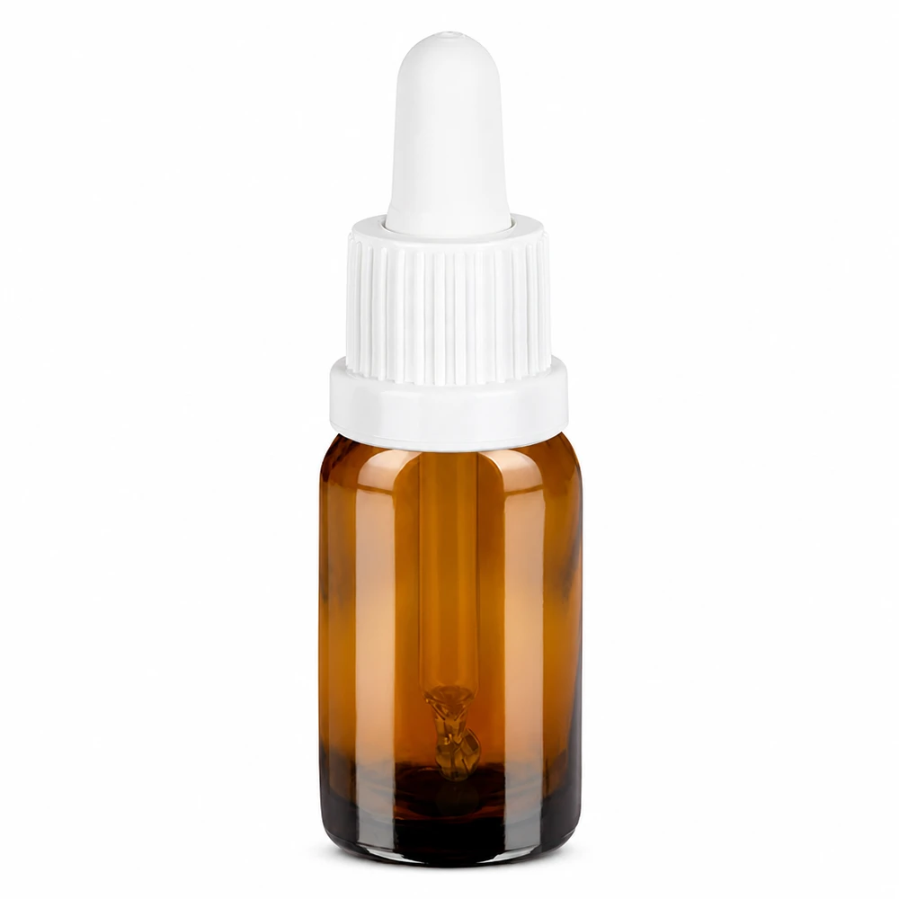 Flacon à pipette 10ml blanc OV BrownLine UT18/10 Bouteille à pipette en verre brun de 10 ml avec bouchon blanc pour un dosage précis des liquides
