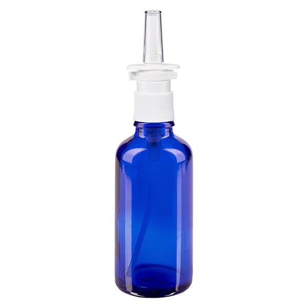 Flacon de pharmacie bleu 50ml vaporisateur nasal blanc Std