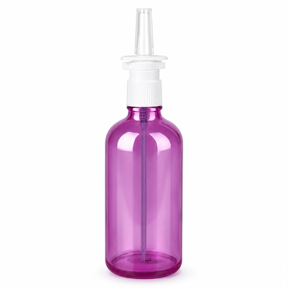 Flacon vaporisateur nasal 100ml blanc/transparent standard PurpleLine UT18/100 Bouteille transparente de 100 ml en plastique pourpre pour sprays nasaux médicaux