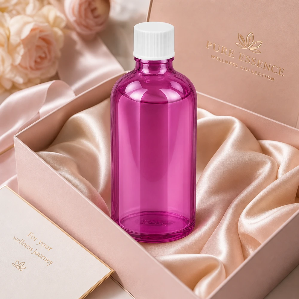 Flacon 100ml 11mm bouchon vissant blanc standard PurpleLine UT18/100 Bouteille violette stylée de 100 ml au design ergonomique pour les essences de soin de la peau de luxe