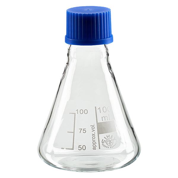 Erlenmeyer 100 ml col étroit, verre borosilicate avec filetage et bouchon
