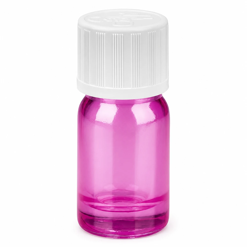 Flacon compte-gouttes 5ml 1,2mm blanc standard à l'épreuve des enfants PurpleLine. UT18/5 Flacon compact de 5ml en violet transparent avec bouchon compte-gouttes pour l'aromathérapie