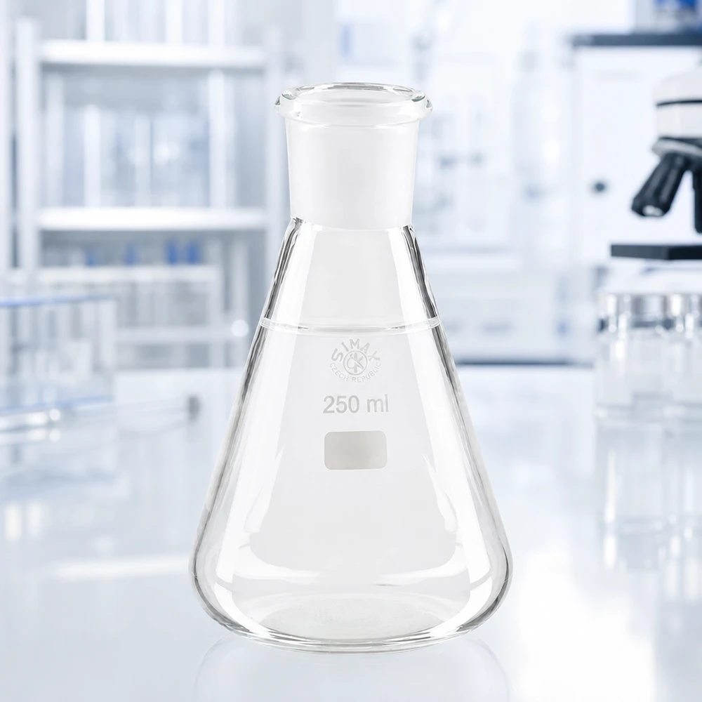 Erlenmeyer 250 ml col étroit, verre borosilicate avec rodage normalisé 29/32 Erlenmeyer 250 ml col étroit, verre borosilicate avec rodage normalisé 29/32