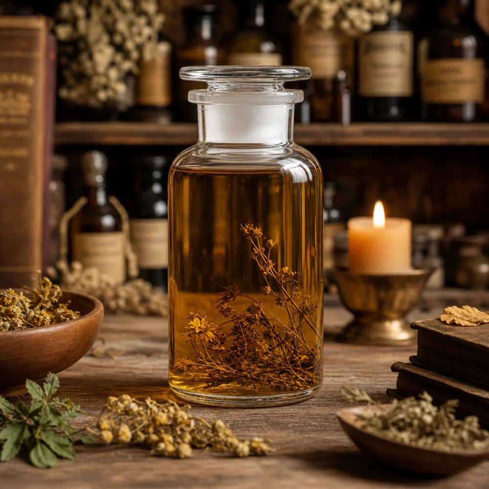 Flacon pharmaceutique 500 ml col large + bouchon verre clair Flacon de pharmacie transparent de 500 ml à col large, muni d'un bouchon en verre, destiné aux extraits de plantes médicinales