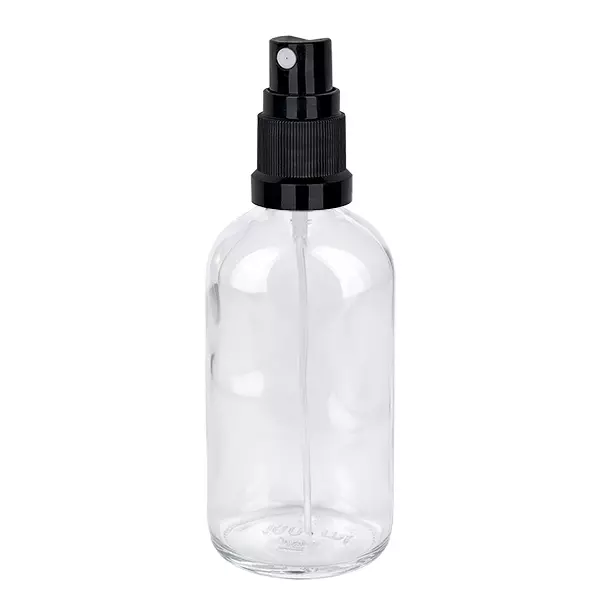 100ml vaporisateur noir/tr. STD ClearLine UT18/100 Flacon vaporisateur en verre transparent de 100 ml avec pompe noire, série ClearLine