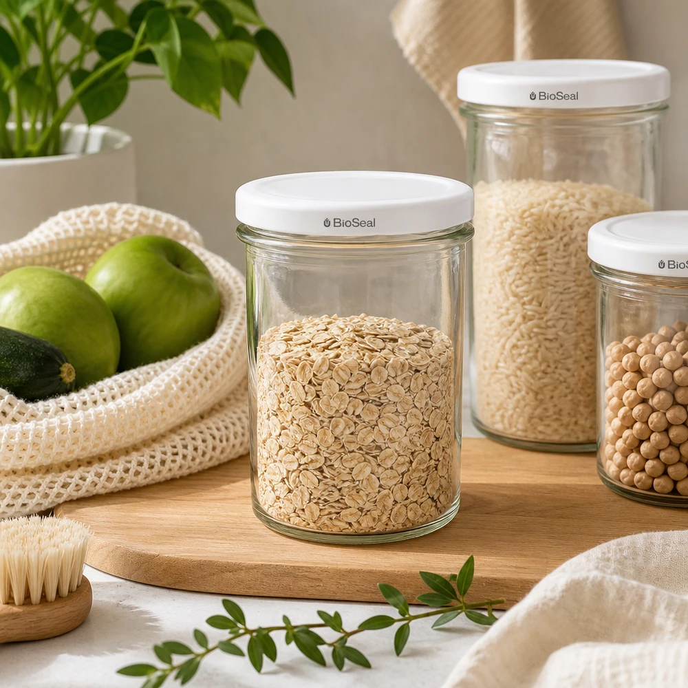 350ml Verre conique avec couvercle BioSeal blanc UNiTWIST UNiTWIST Sturz350 Vorratsgläser mit TO82 BioSeal in nachhaltiger Zero-Waste Küche für plastikfreie Aufbewahrung