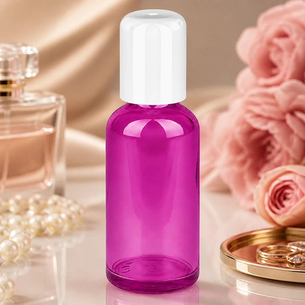 Flacon Roll-On 50ml blanc Standard PurpleLine UT18/50 Flacon compact à bille violet de 50 ml pour un dosage précis des huiles de soin