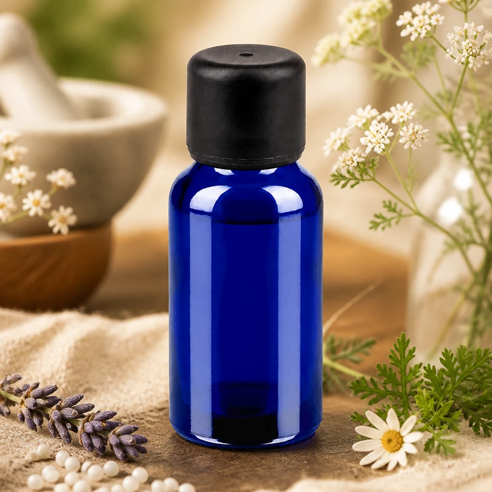 Flacon 20ml 6mm SV noir STD BlueLine UT18/20 Bouteille en verre bleue pratique de 20 ml avec bouchon noir anti-gouttes pour les mélanges DIY