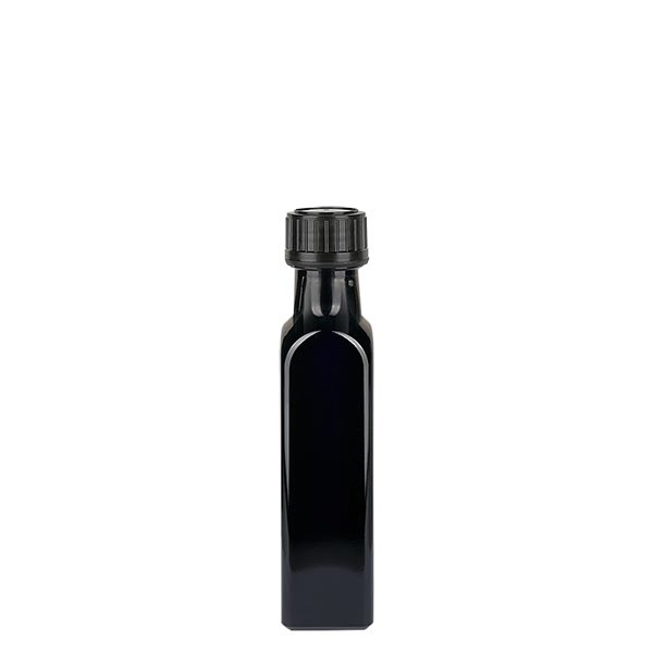 Bouteille d'huile en verre violet 250ml, carrée, avec bouchon à visser. Bouteille d'huile en verre violet 250ml, carrée, avec bouchon à visser.