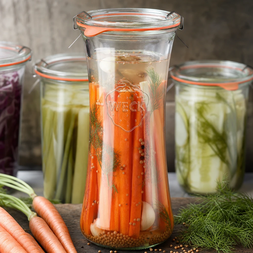 WECK Pot de délicatesse 700ml RR80 avec carottes et aneth marinés, conserves de légumes fermentés en bocaux