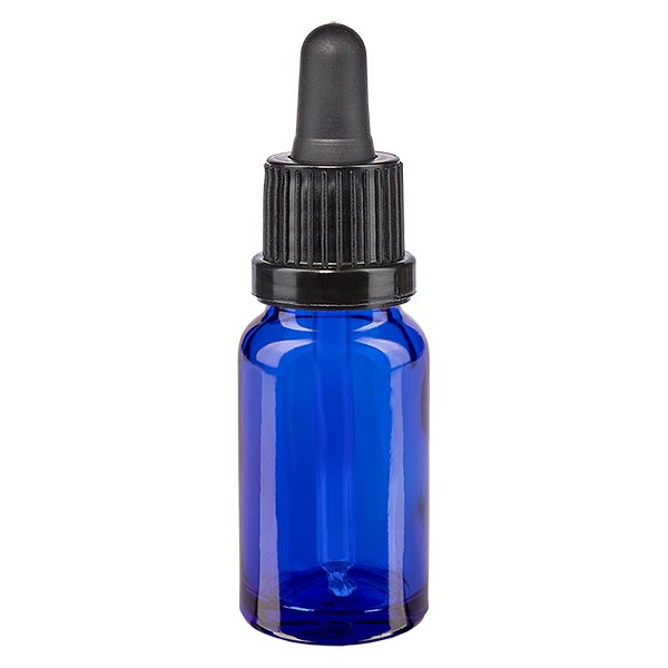 Flacon à pharmacie bleu 10ml pipette noire/noire bouchon d'inviolabilité
