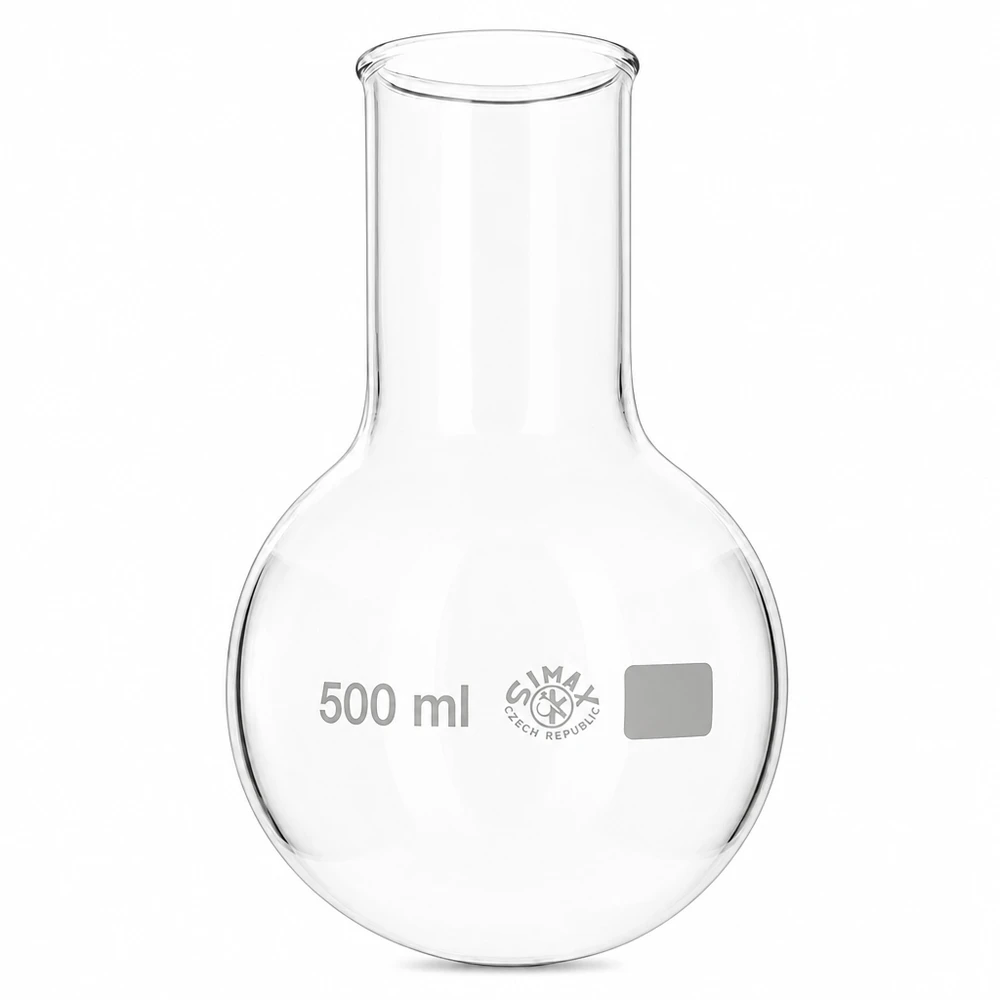 Ballon à fond plat 500ml col large borosilicate avec bord arrondi Ballon en verre 500ml à col large idéal pour la synthèse et la distillation en laboratoire