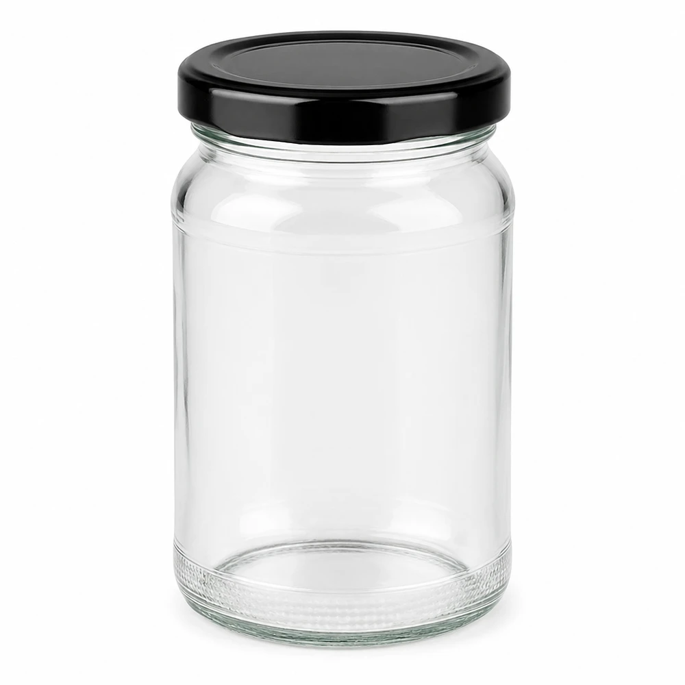 110ml Verre rond avec couvercle BasicSeal noir UNiTWIST Pot rond vide UNiTWIST 110ml avec couvercle noir TO48 BasicSeal pour conserves et confitures