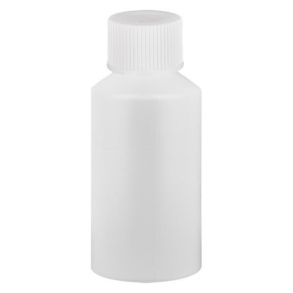 Flacon à pharmacie HDPE 50ml blanc avec bouchon vissable blanc