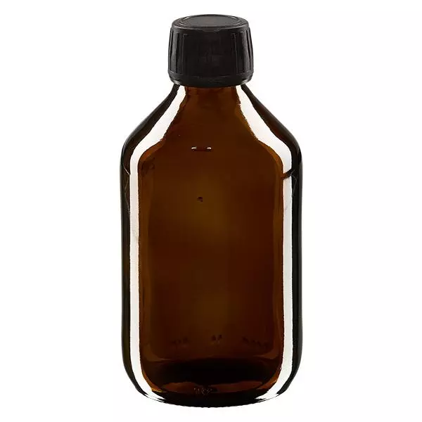 Flacon médical 250 ml couleur ambrée avec bouchon noir