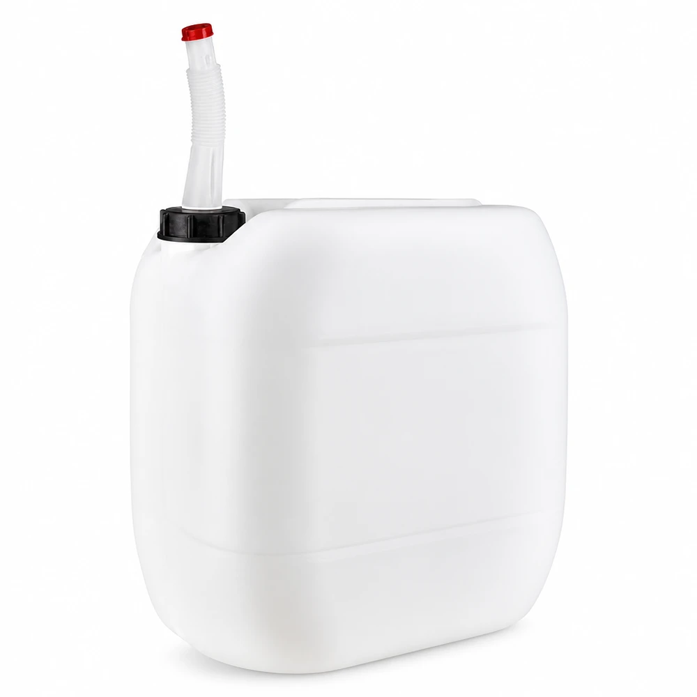 Bidon 30 litres avec tuyau d'écoulement Flex Bidon rectangulaire en PEHD de 30 L avec tuyau de vidange souple, de couleur blanche