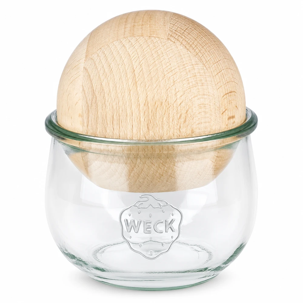 WECK Pot tulipe 580ml RR100 avec boule en bois en guise de couvercle, pot de conserve avec couvercle en bois pour la cuisine et la conservation